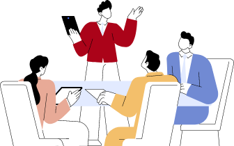 パソコンを持って説明しているイラスト