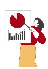 表を差しながら説明しているイラスト