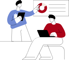 図を見ながら説明しているイラスト