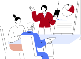 グラフを見て発表しているイラスト